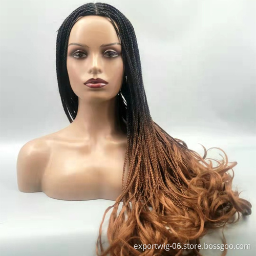 24Inch Long Wavy Curl Box Braid Wig With Curly End African synthetic Braided Wigs For Women Heat Resistant Braiding Hair Wig